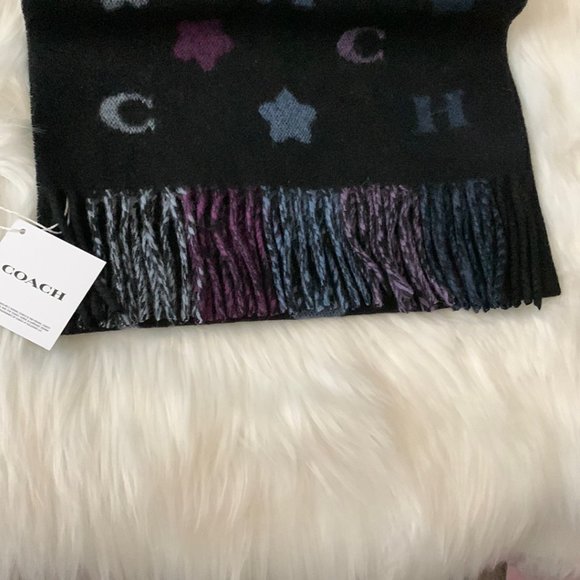 COACH Star Striped Scarf in Black Multi - Picture 4 of 4